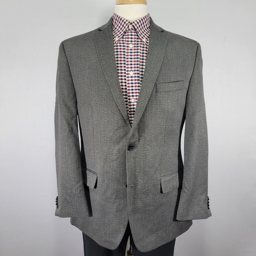 Michael Kors Men's Sport Coat Blazer Two Button Gray herringbone Poly Blend 42R